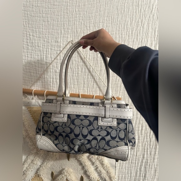 Coach Denim and White Monogram Shoulder Bag EUC - Picture 3 of 4